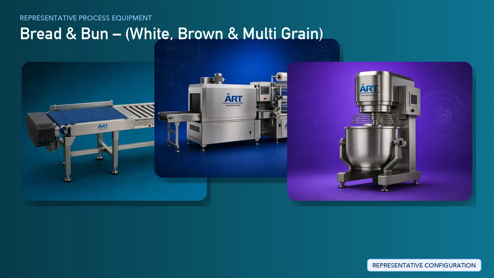 Representative Bread & Bun Manufacturing Plant & Machinery Solutions (White & Brown Bread Production Lines) process equipment by ART Mechatronics