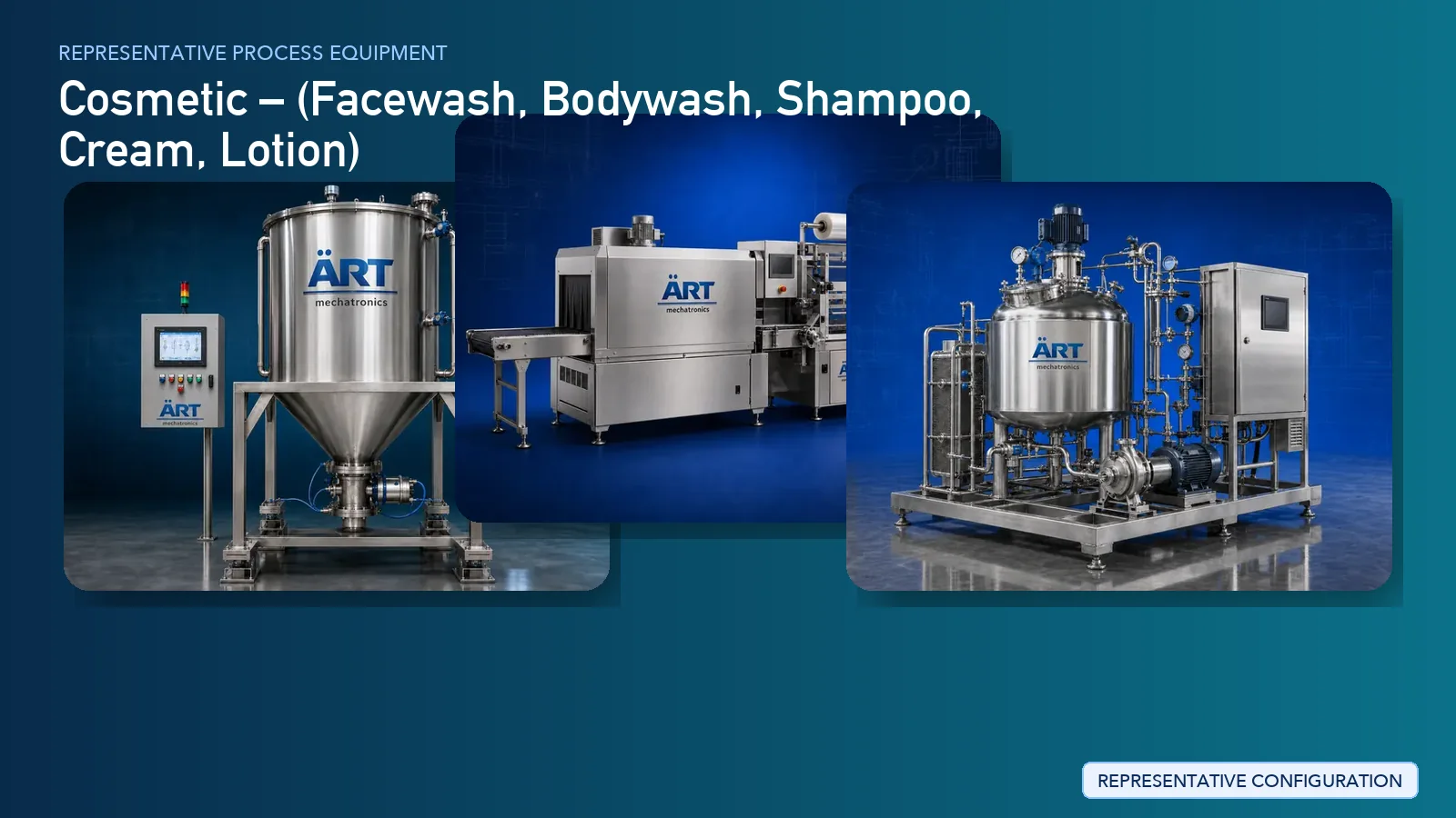 Representative Cosmetic Cream Processing Plant & Machinery Solutions process equipment by ART Mechatronics
