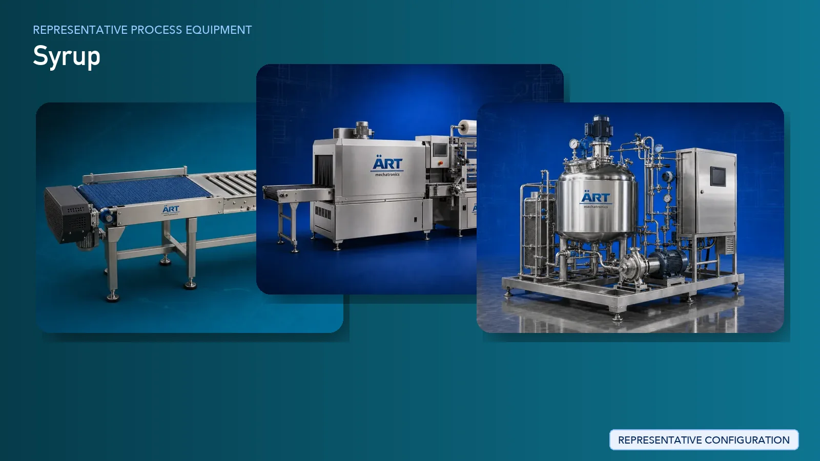 Representative Syrup Manufacturing Plant & Machinery Solutions process equipment by ART Mechatronics